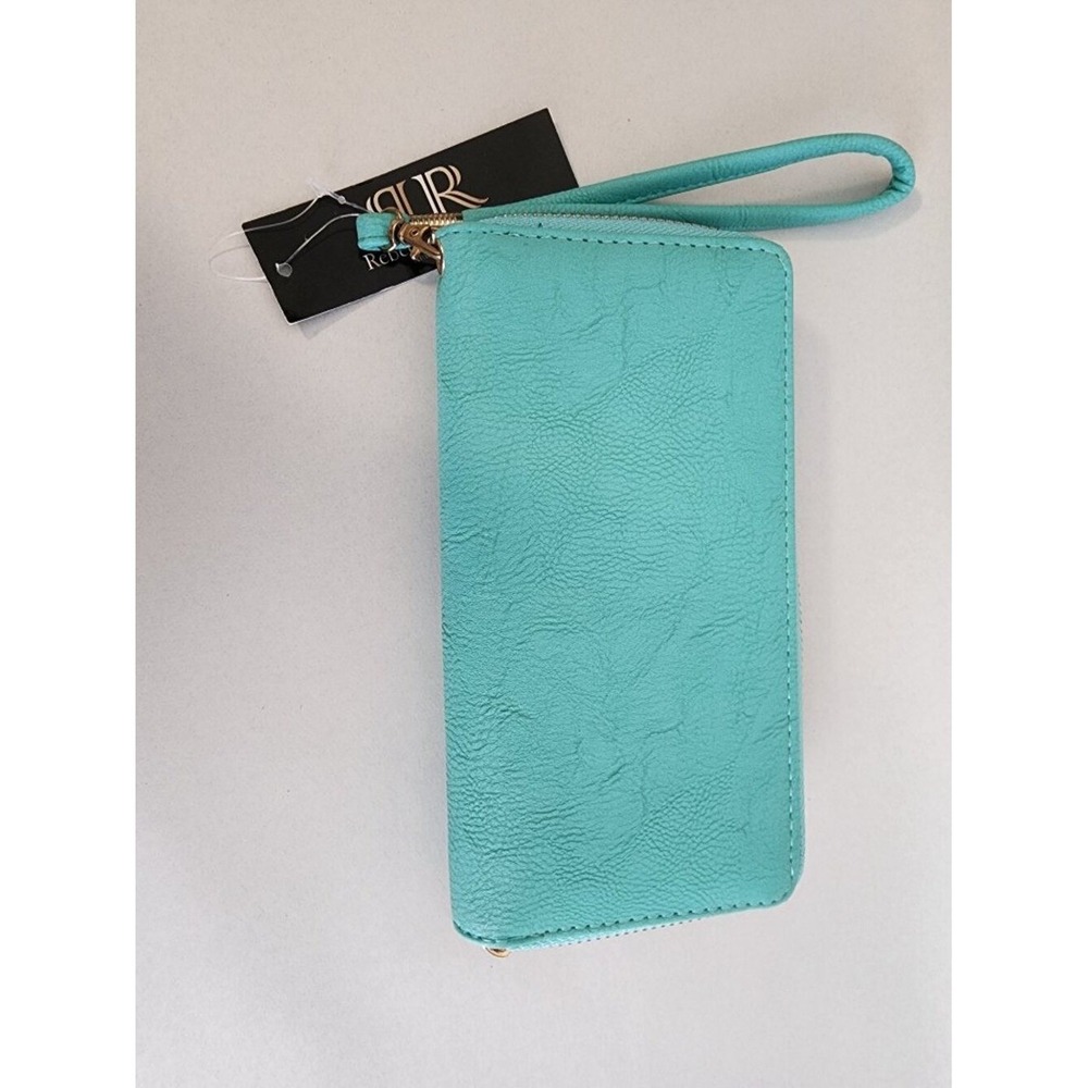 Rebecca Rivard Turquoise Pebbled Faux Leather Zip Around Wristlet Wallet